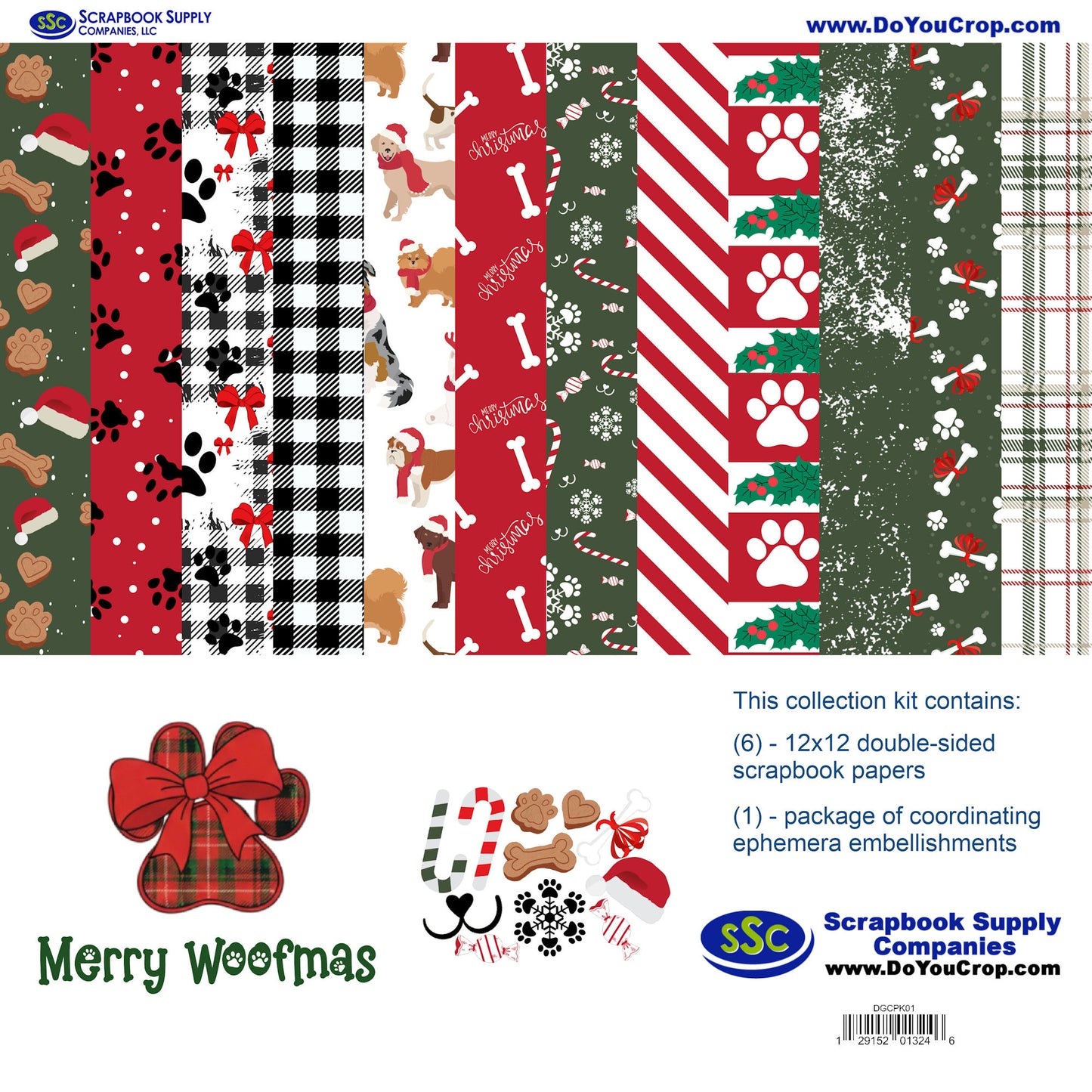 Merry Woofmas 12 x 12 Scrapbook Paper & Embellishment Kit by SSC Designs - 3 Kits