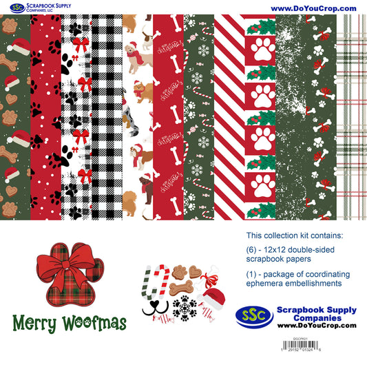 Merry Woofmas 12 x 12 Scrapbook Paper & Embellishment Kit by SSC Designs - 3 Kits