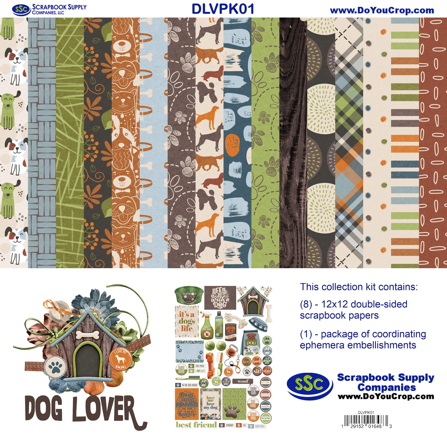 Dog Lover 12 x 12 Scrapbook Paper & Embellishment Kit by SSC Designs - 3 Kits