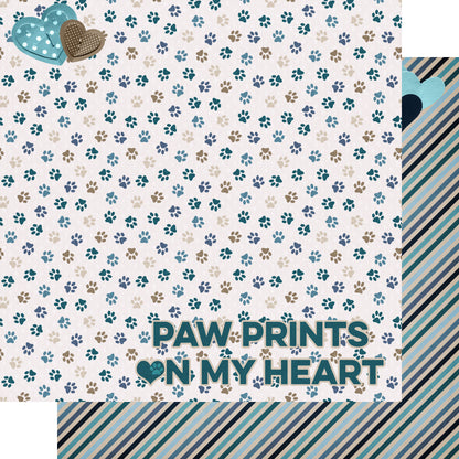 Dog Mom Collection Pawprints On My Heart 12 x 12 Double-Sided Scrapbook Paper by SSC Designs - 15 Pack