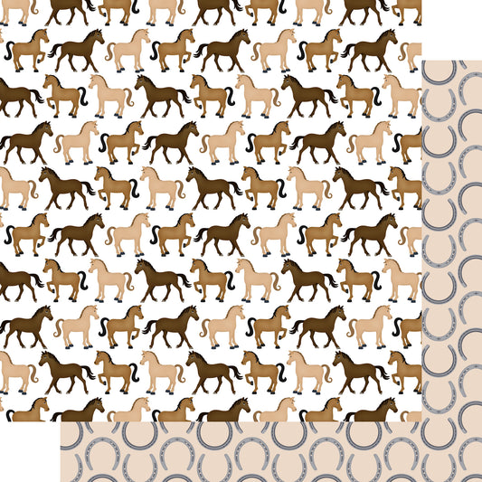 Equestrian Collection Horses & Horseshoes 12 x 12 Double-Sided Scrapbook Paper by SSC Designs - 15 Pack