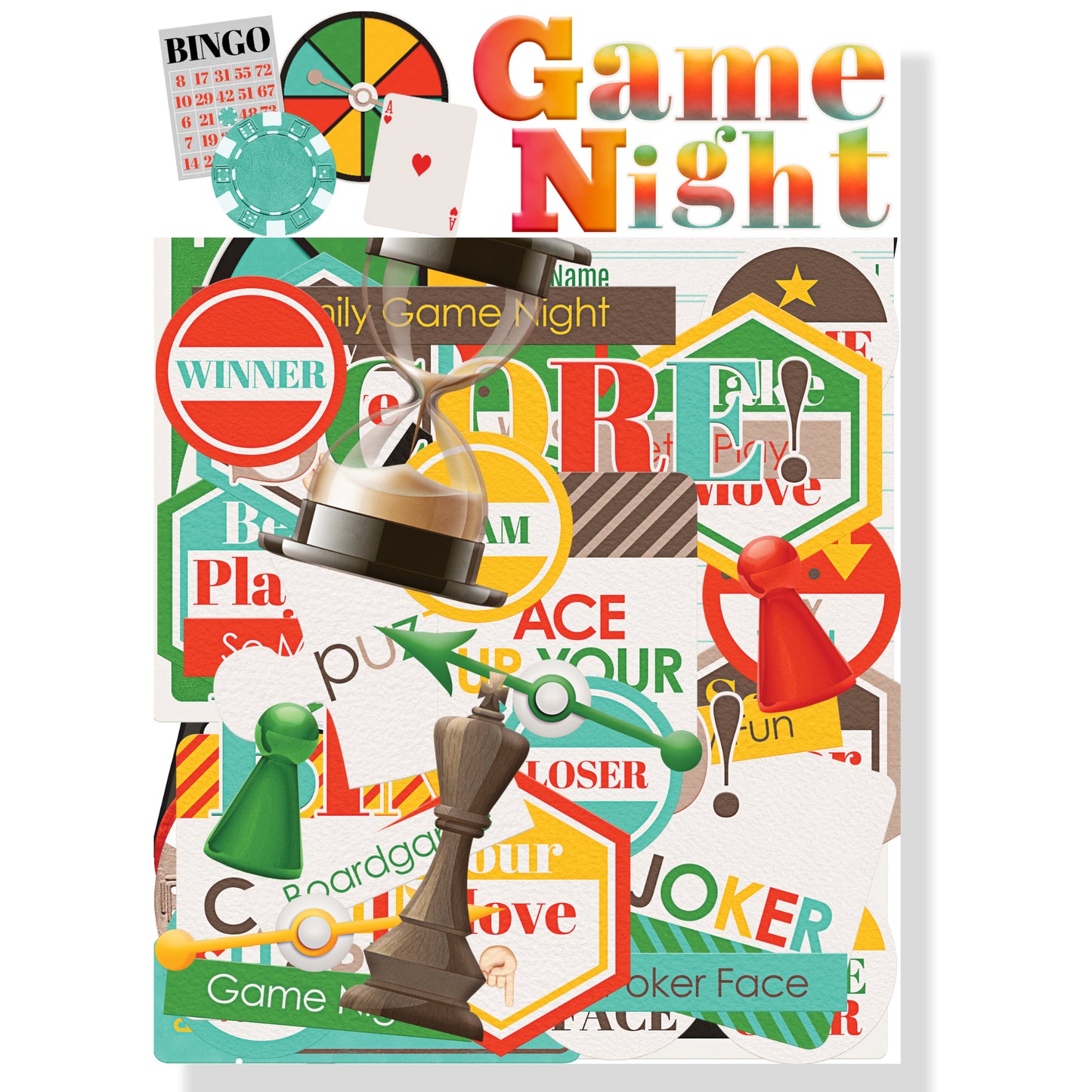 Game Night Collection Laser Cut Scrapbook Ephemera Embellishments by SSC Designs - 3 Packs