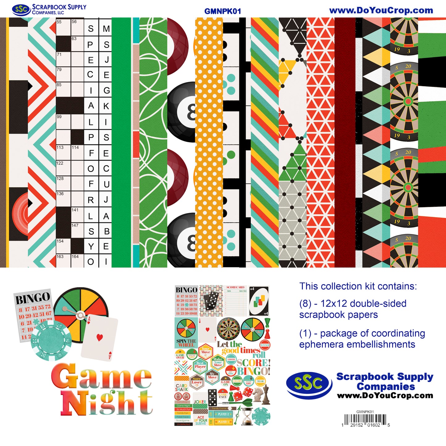 Game Night 12 x 12 Scrapbook Paper & Embellishment Kit by SSC Designs - 3 Kits