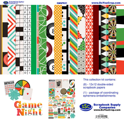 Game Night 12 x 12 Scrapbook Paper & Embellishment Kit by SSC Designs - 3 Kits