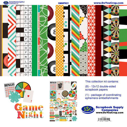 Game Night 12 x 12 Scrapbook Paper & Embellishment Kit by SSC Designs - 3 Kits