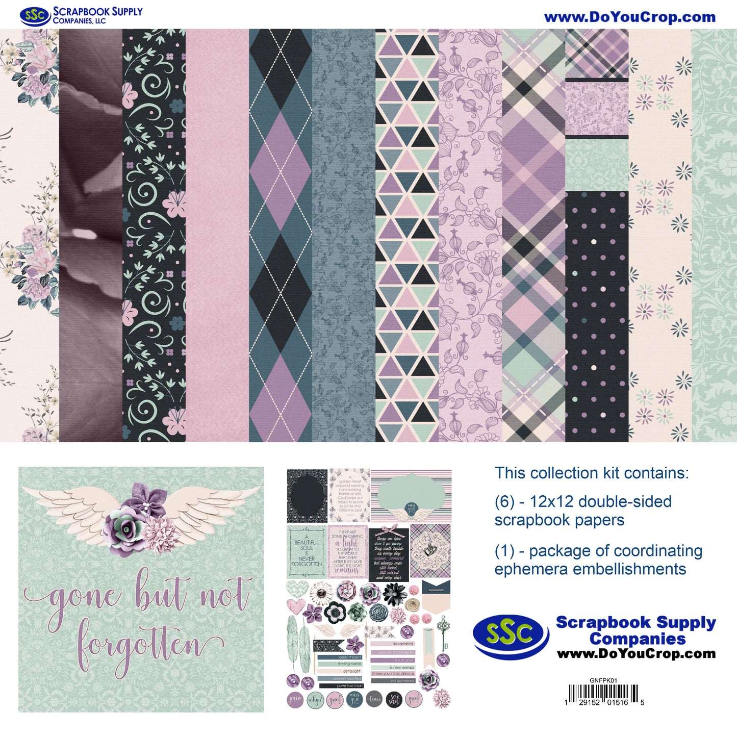 Gone But Not Forgotten 12 x 12 Scrapbook Paper & Embellishment Kit by SSC Designs - 3 Kits