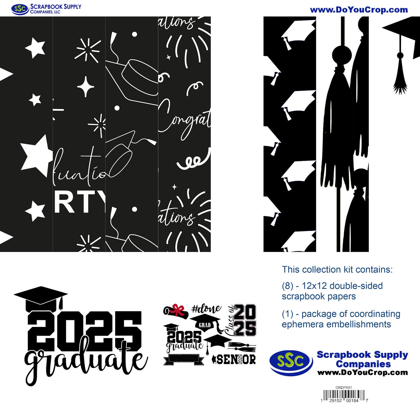 Graduate 2025 12 x 12 Scrapbook Paper & Embellishment Kit by SSC Designs - 3 Kits
