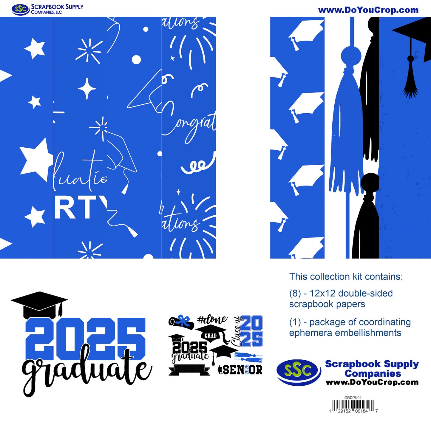Graduate 2025 12 x 12 Scrapbook Paper & Embellishment Kit by SSC Designs - 3 Kits