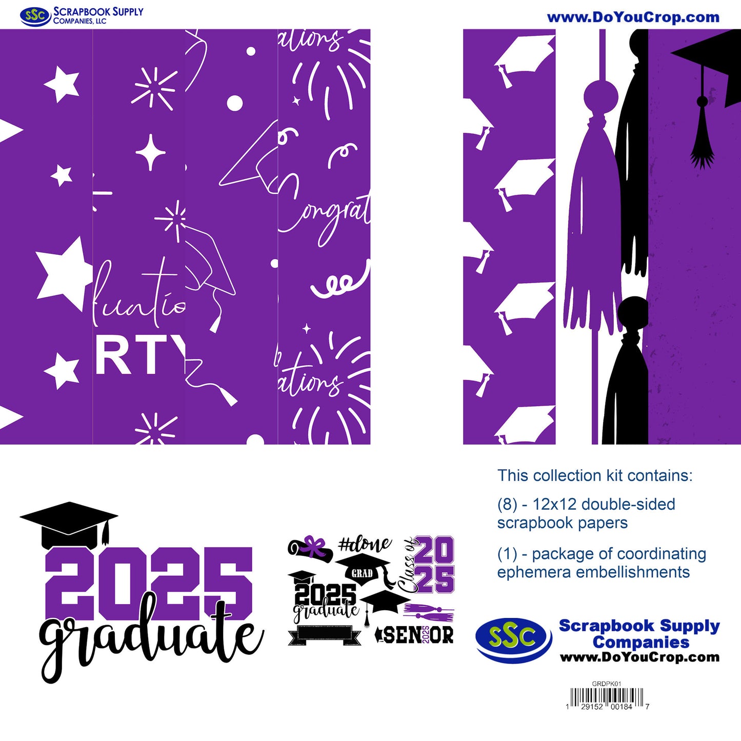 Graduate 2025 12 x 12 Scrapbook Paper & Embellishment Kit by SSC Designs - 3 Kits