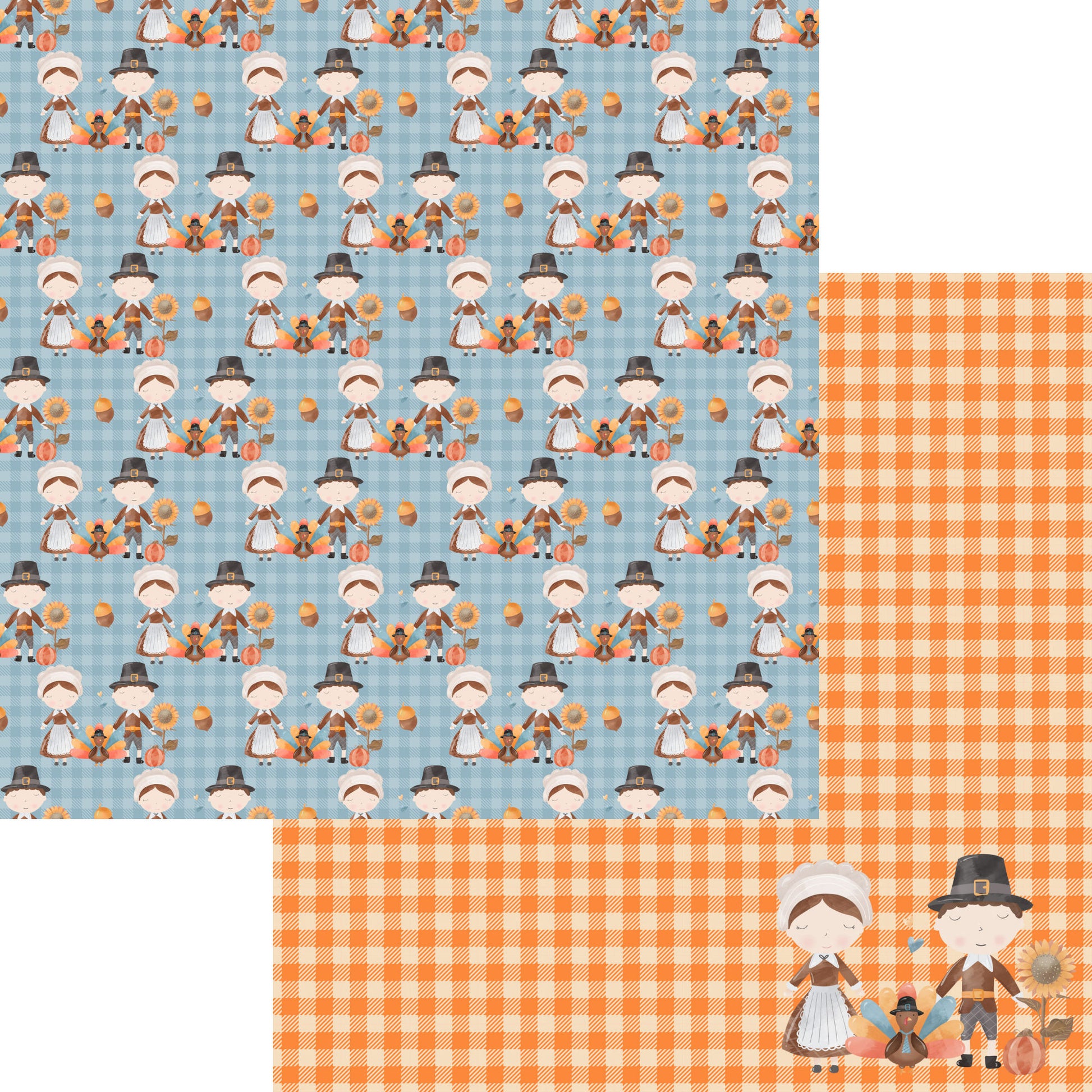 Give Thanks Collection Pilgrim Party 12 x 12 Double-Sided Scrapbook Paper by SSC Designs - 15 Pack