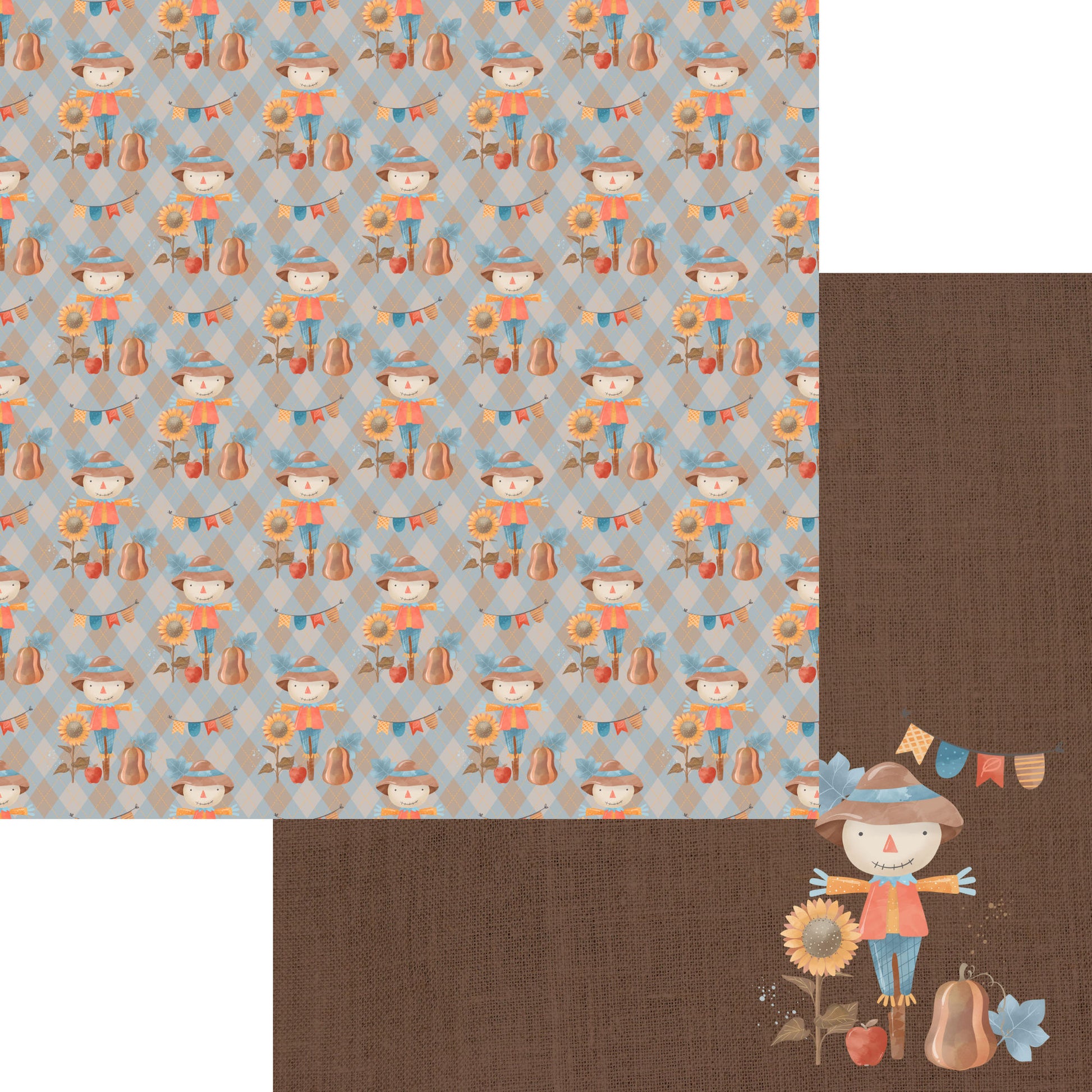 Give Thanks Collection Scarecrow Love 12 x 12 Double-Sided Scrapbook Paper by SSC Designs - 15 Pack