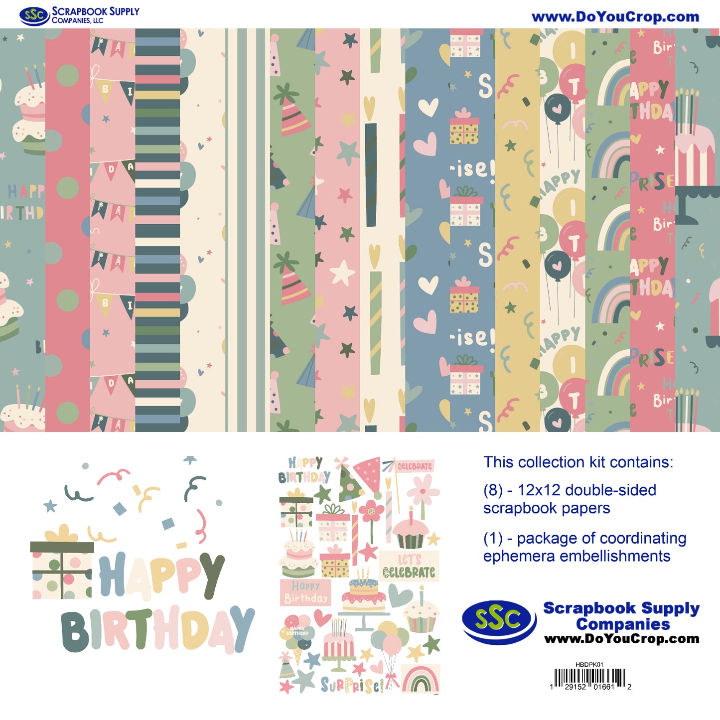 Happy Birthday 12 x 12 Scrapbook Paper & Embellishment Kit by SSC Designs - 3 Kits