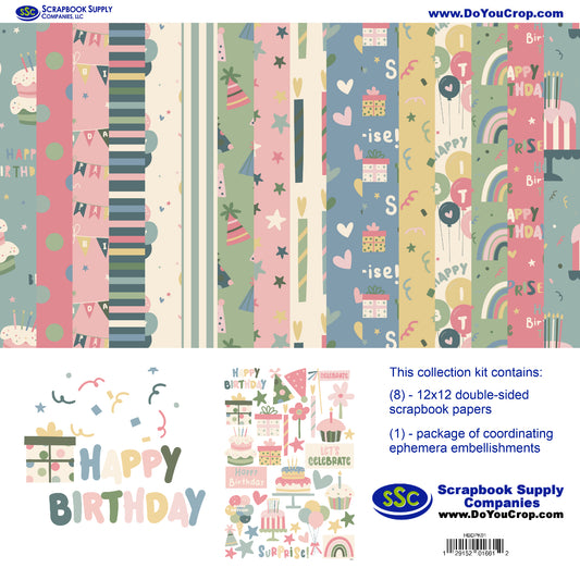 Happy Birthday 12 x 12 Scrapbook Paper & Embellishment Kit by SSC Designs - 3 Kits