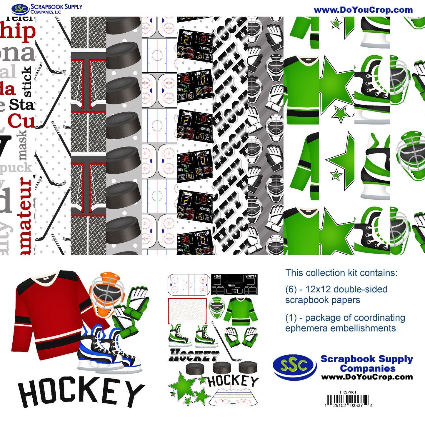 Hockey Season 12 x 12 Scrapbook Paper & Embellishment Kit by SSC Designs - 3 Kits