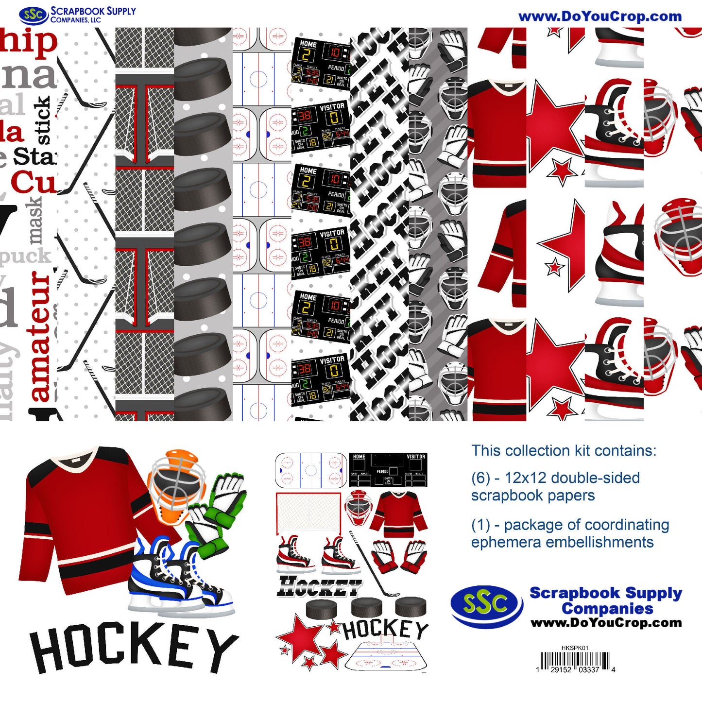 Hockey Season 12 x 12 Scrapbook Paper & Embellishment Kit by SSC Designs - 3 Kits