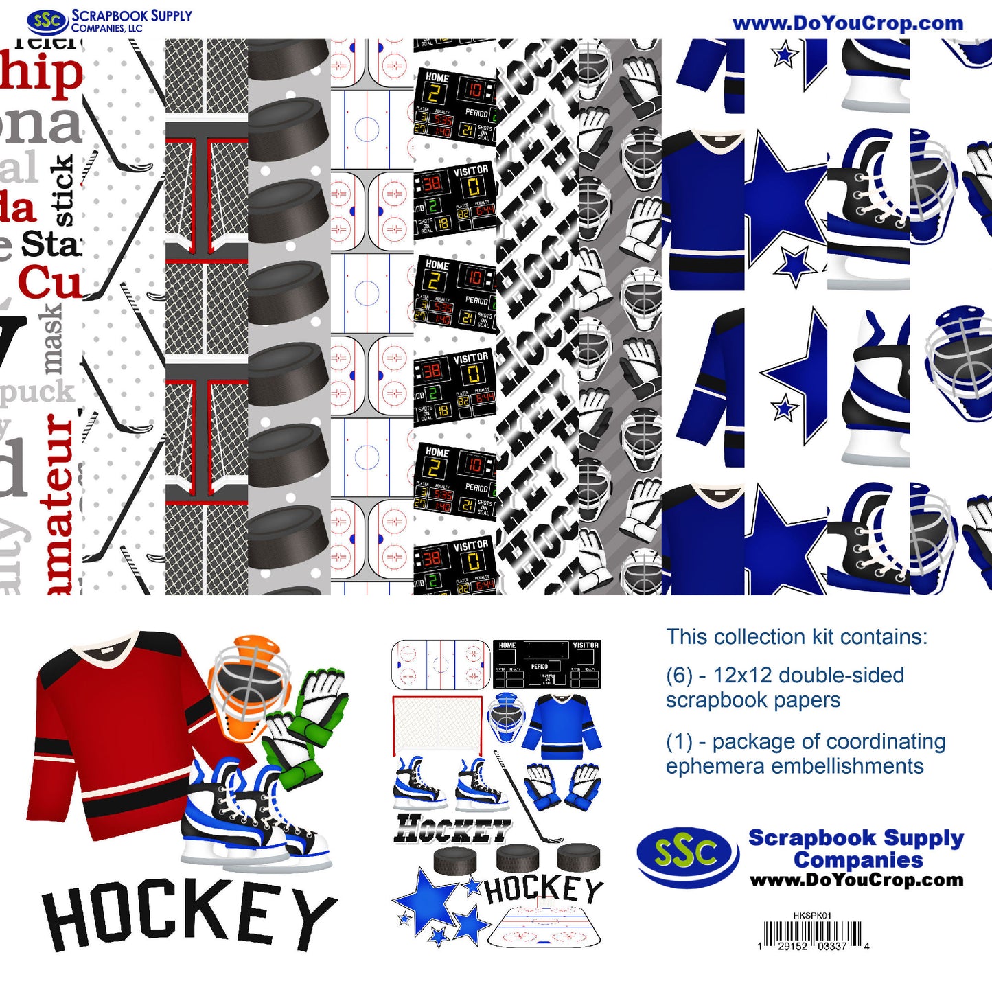 Hockey Season 12 x 12 Scrapbook Paper & Embellishment Kit by SSC Designs - 3 Kits