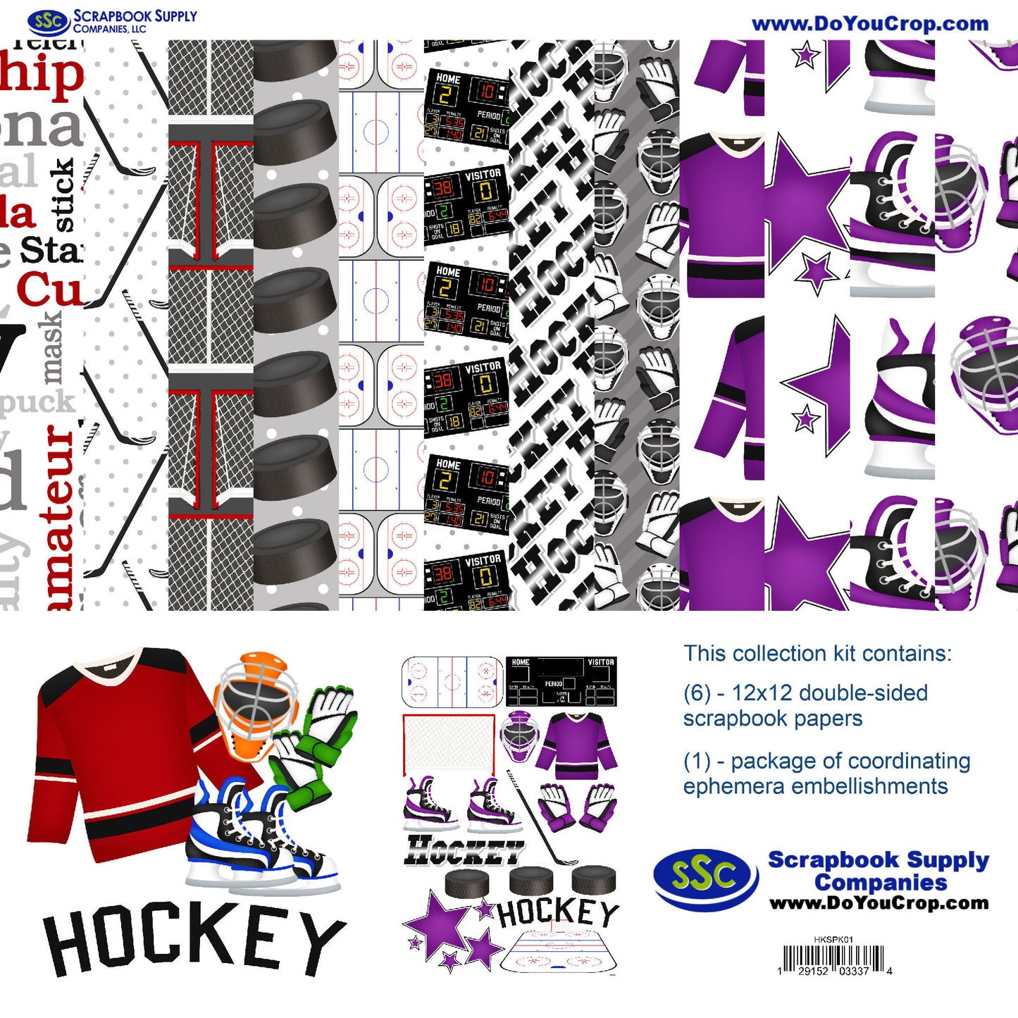 Hockey Season 12 x 12 Scrapbook Paper & Embellishment Kit by SSC Designs - 3 Kits