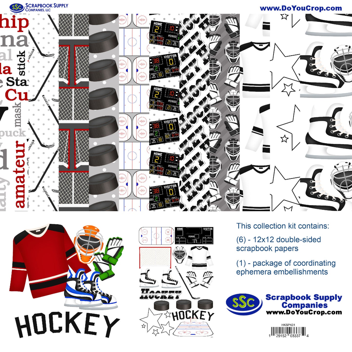 Hockey Season 12 x 12 Scrapbook Paper & Embellishment Kit by SSC Designs - 3 Kits