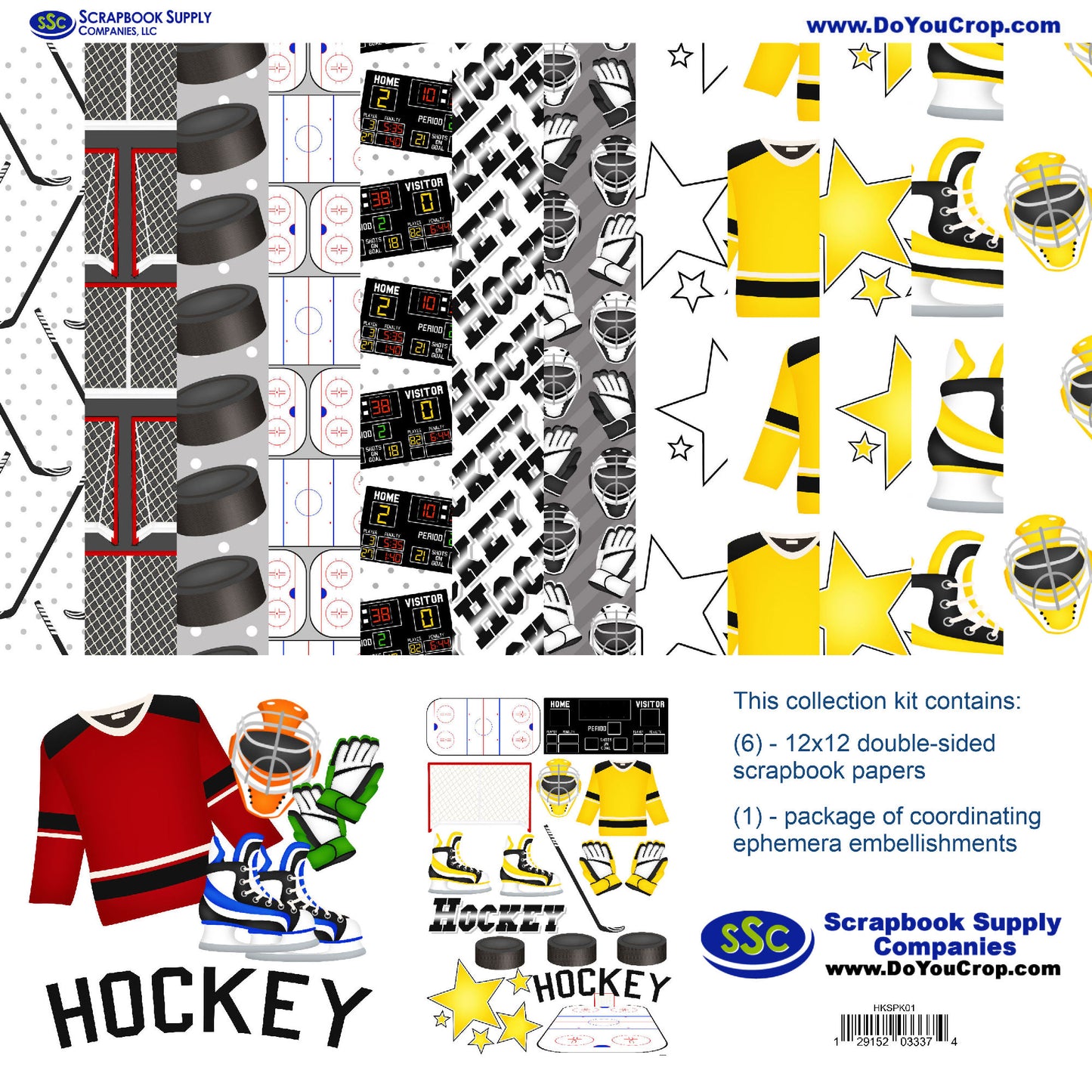 Hockey Season 12 x 12 Scrapbook Paper & Embellishment Kit by SSC Designs - 3 Kits