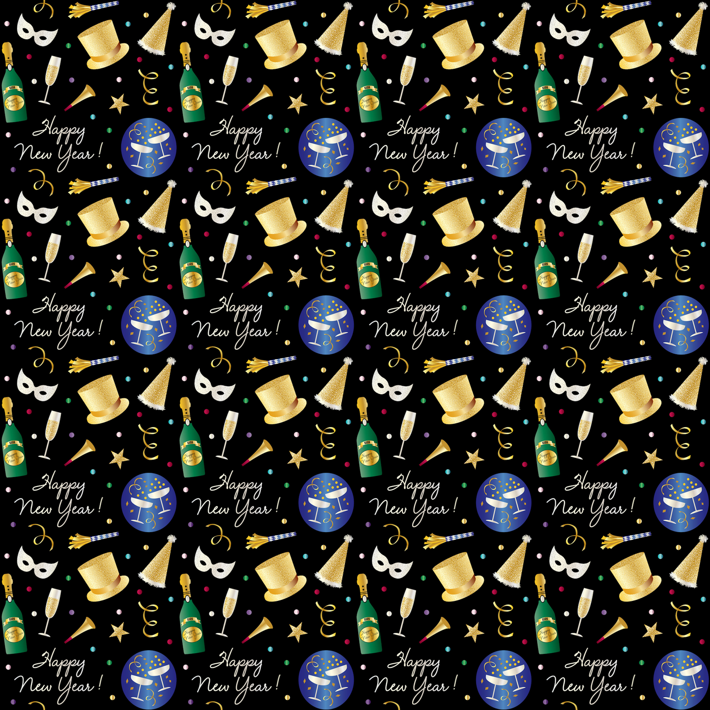 Happy New Year Collection Party Hats, Horns & Champagne 12 x 12 Double-Sided Scrapbook Paper by SSC Designs - 15 Pack