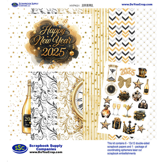 Happy New Year 2025 12 x 12 Scrapbook Paper & Embellishment Kit by SSC Designs - 3 Kits