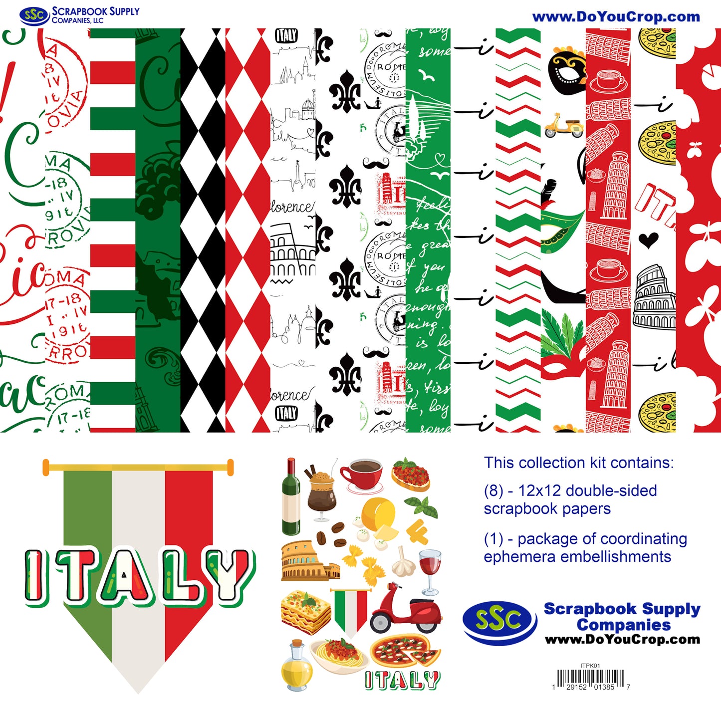 Italy Travels 12 x 12 Scrapbook Paper & Embellishment Kit by SSC Designs - 3 Kits