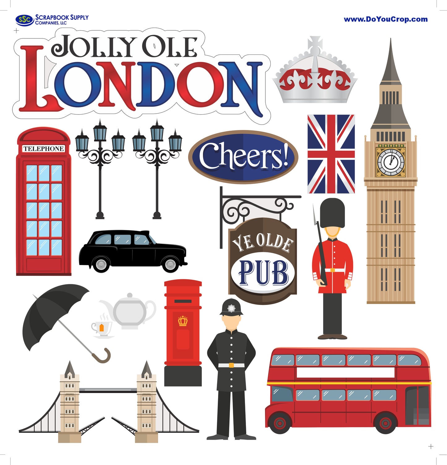 MNineDesign's Jolly Ole London Collection Laser Cut Ephemera Embellishments - 3 Packs