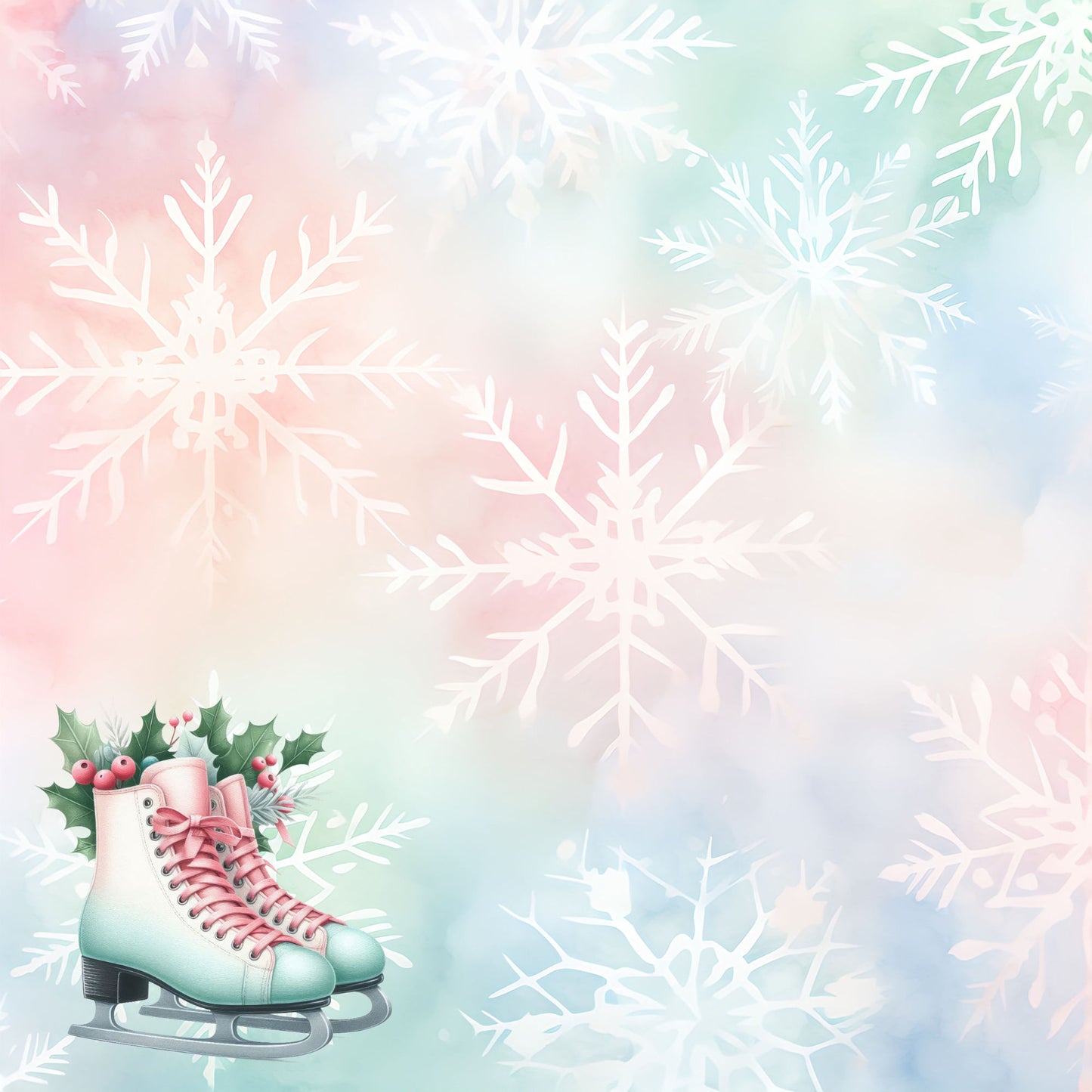 Mint Christmas Collection Ice Skate Dreams 12 x 12 Double-Sided Scrapbook Paper by SSC Designs