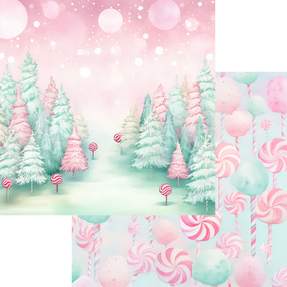 Mint Christmas Collection Candy Cane Lane 12 x 12 Double-Sided Scrapbook Paper by SSC Designs - 15 Pack