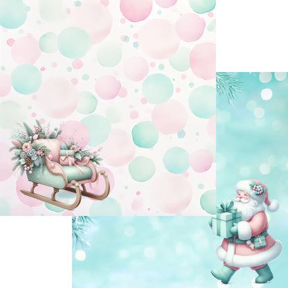 Mint Christmas Collection Santa's Sleigh 12 x 12 Double-Sided Scrapbook Paper by SSC Designs - 15 Pack