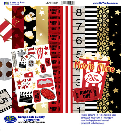 Movie Time Collection 12 x 12 Scrapbook Paper & Embellishment Kit by SSC Designs