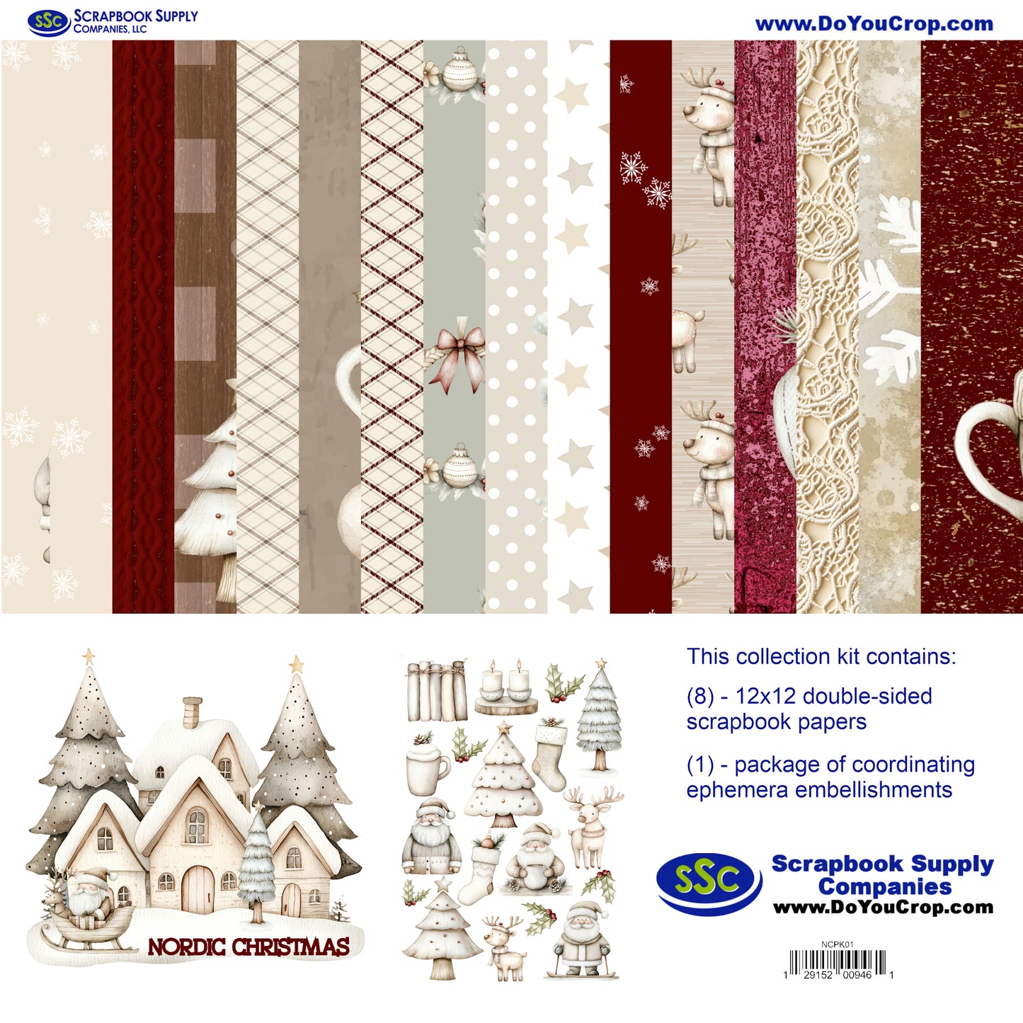 Nordic Christmas 12 x 12 Scrapbook Paper & Embellishment Kit by SSC Designs - 3 Kits