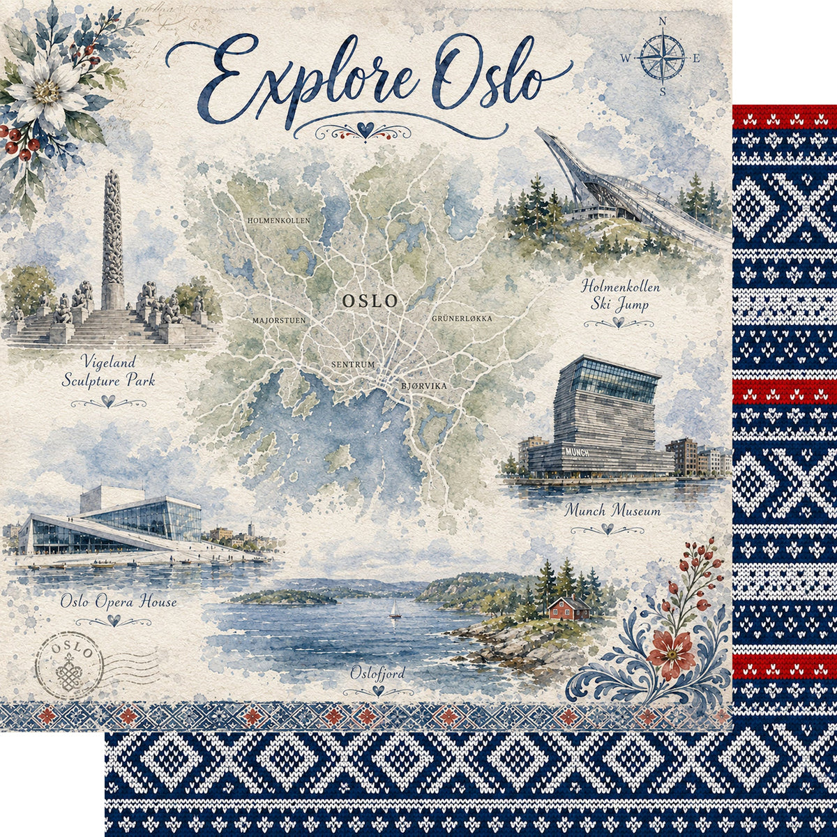 Norway Collection Explore Oslo 12 x 12 Double-Sided Scrapbook Paper by SSC Designs