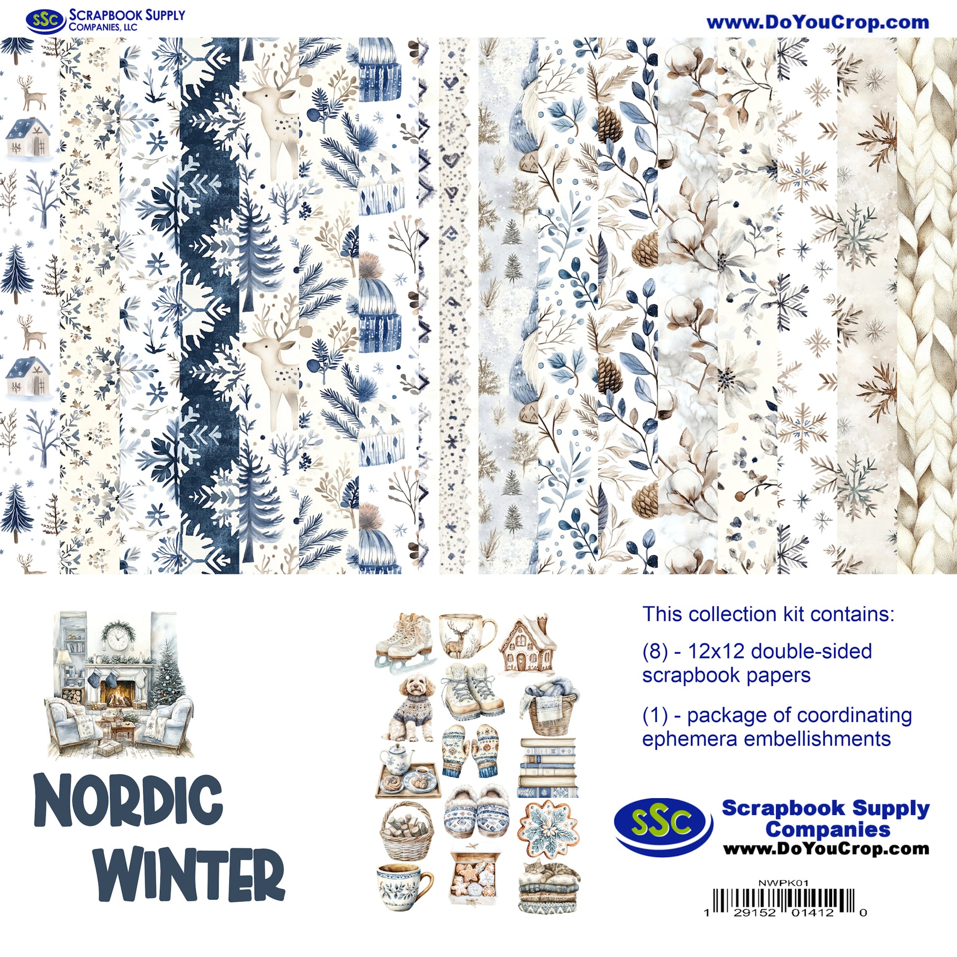 Nordic Winter 12 x 12 Scrapbook Paper & Embellishment Kit by SSC Designs - 3 Kits