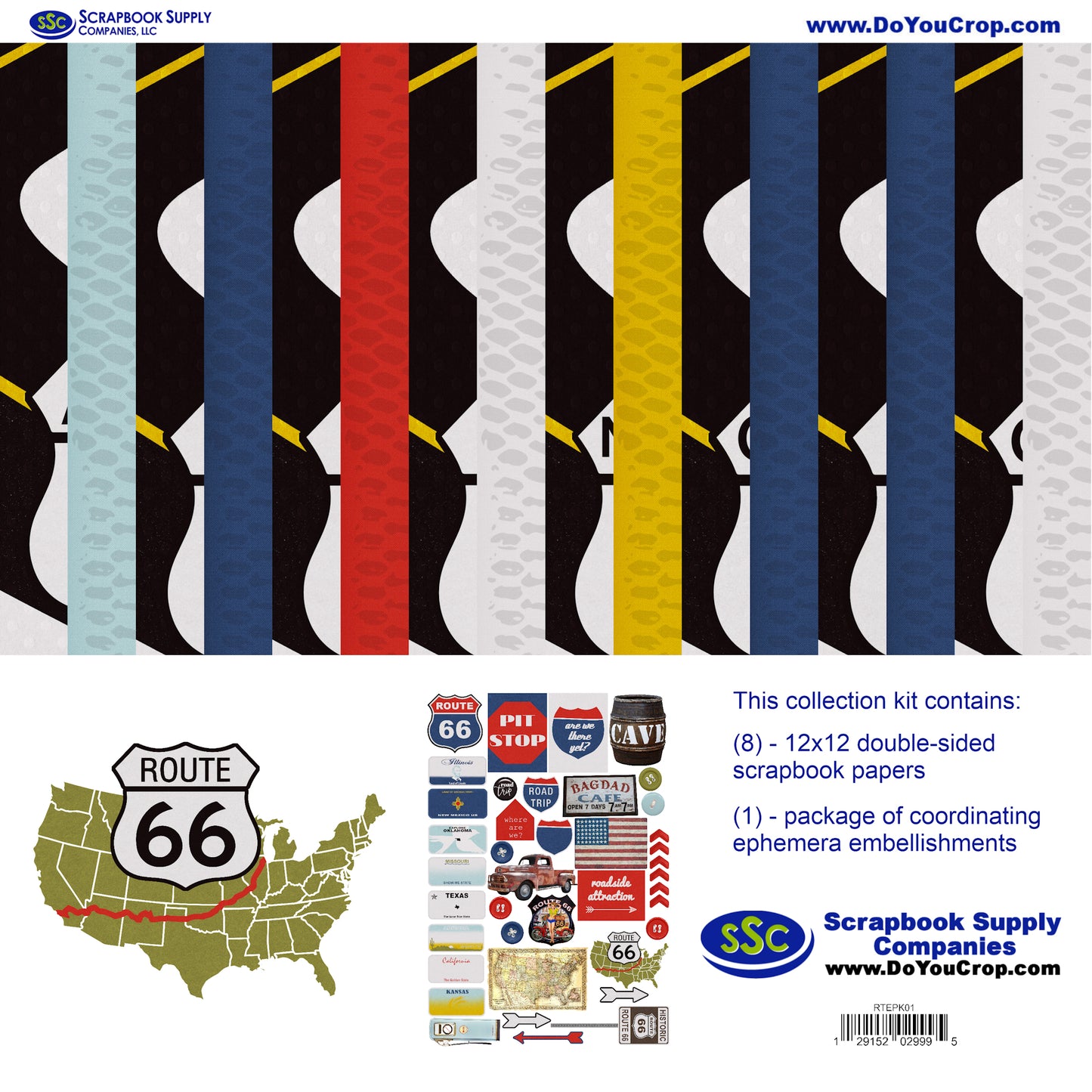 Route 66 12 x 12 Scrapbook Paper & Embellishment Kit by SSC Designs - 3 Kits