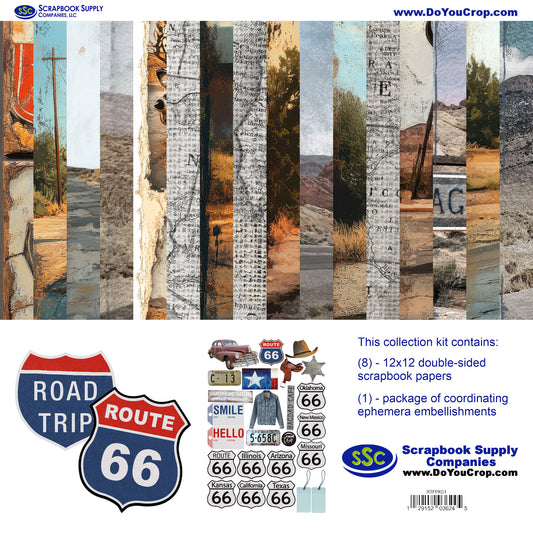 Road Trip Route 66 12 x 12 Scrapbook Paper & Embellishment Kit by SSC Designs - 3 Kits