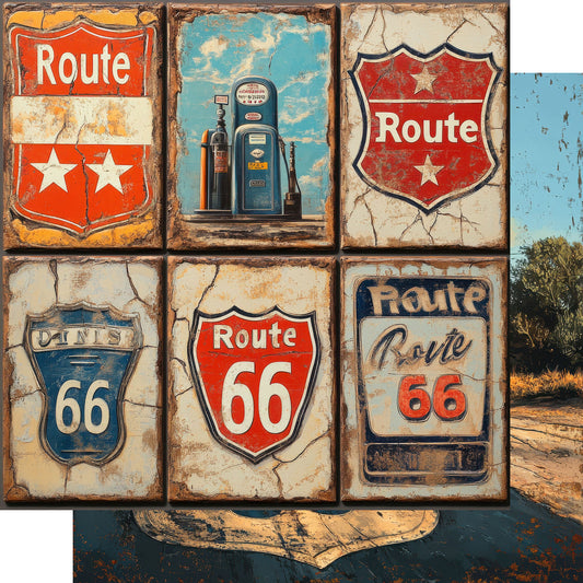 Road Trip Route 66 Collection Pit Stop Postcards 12 x 12 Double-Sided Scrapbook Paper by SSC Designs - 15 Pack