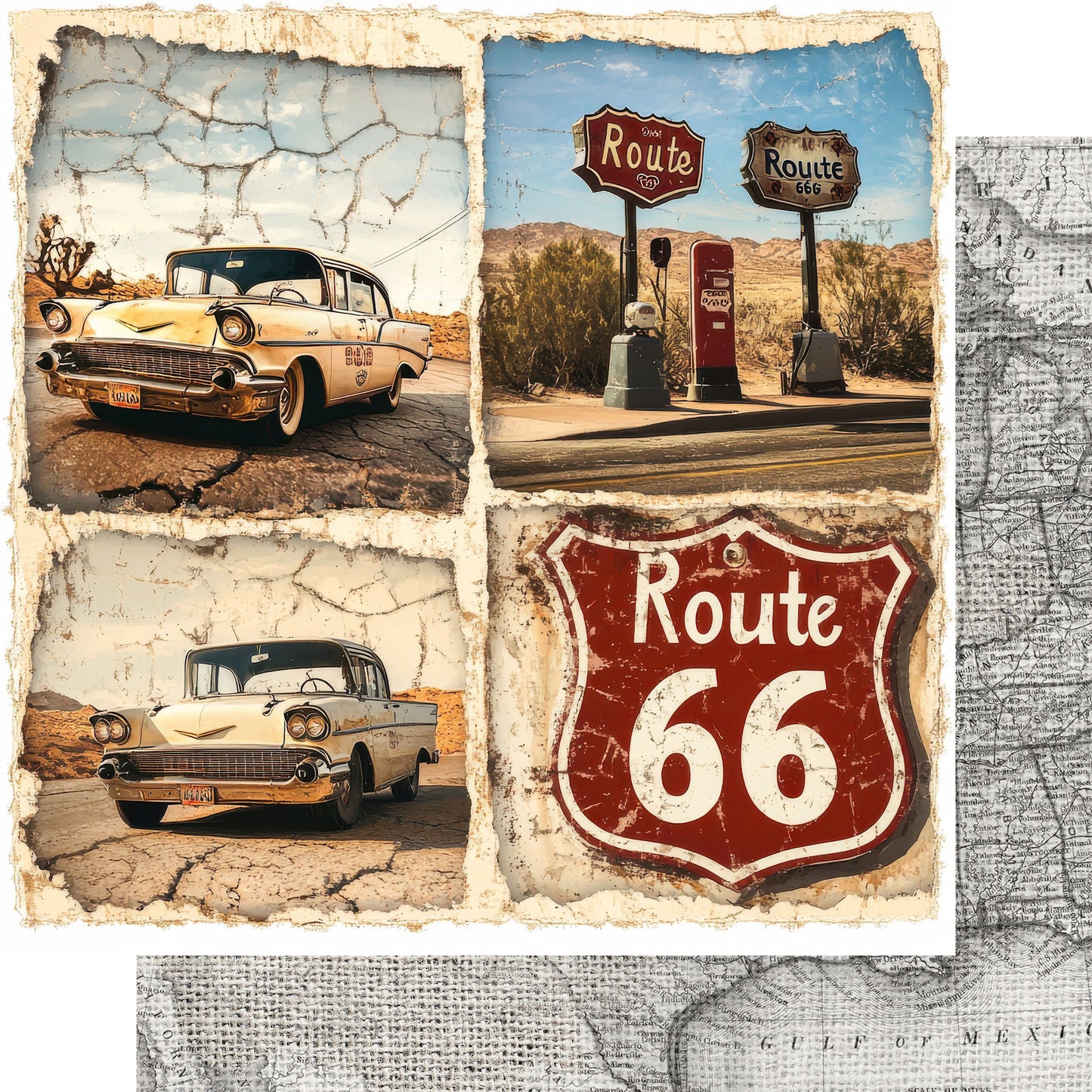 Road Trip Route 66 Collection Route 66 Roadmap 12 x 12 Double-Sided Scrapbook Paper by SSC Designs - 15 Pack