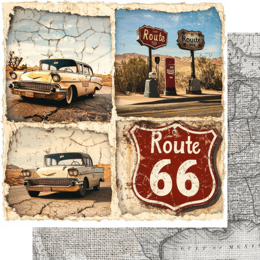 Road Trip Route 66 Collection Route 66 Roadmap 12 x 12 Double-Sided Scrapbook Paper by SSC Designs - 15 Pack