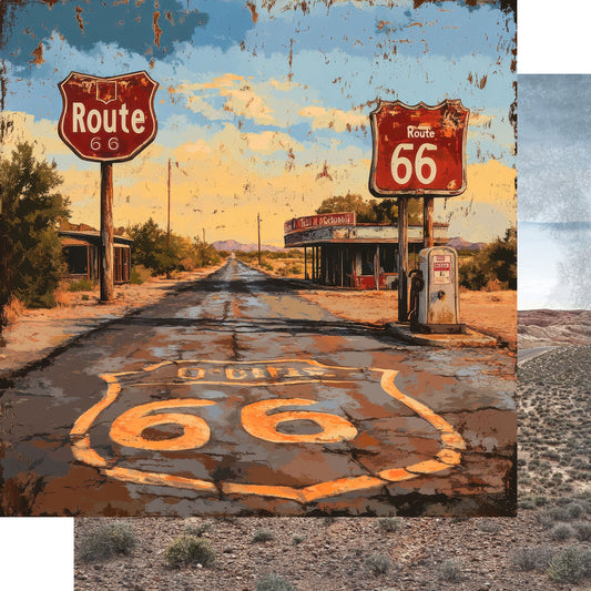Road Trip Route 66 Collection Landmark Lane 12 x 12 Double-Sided Scrapbook Paper by SSC Designs - 15 Pack