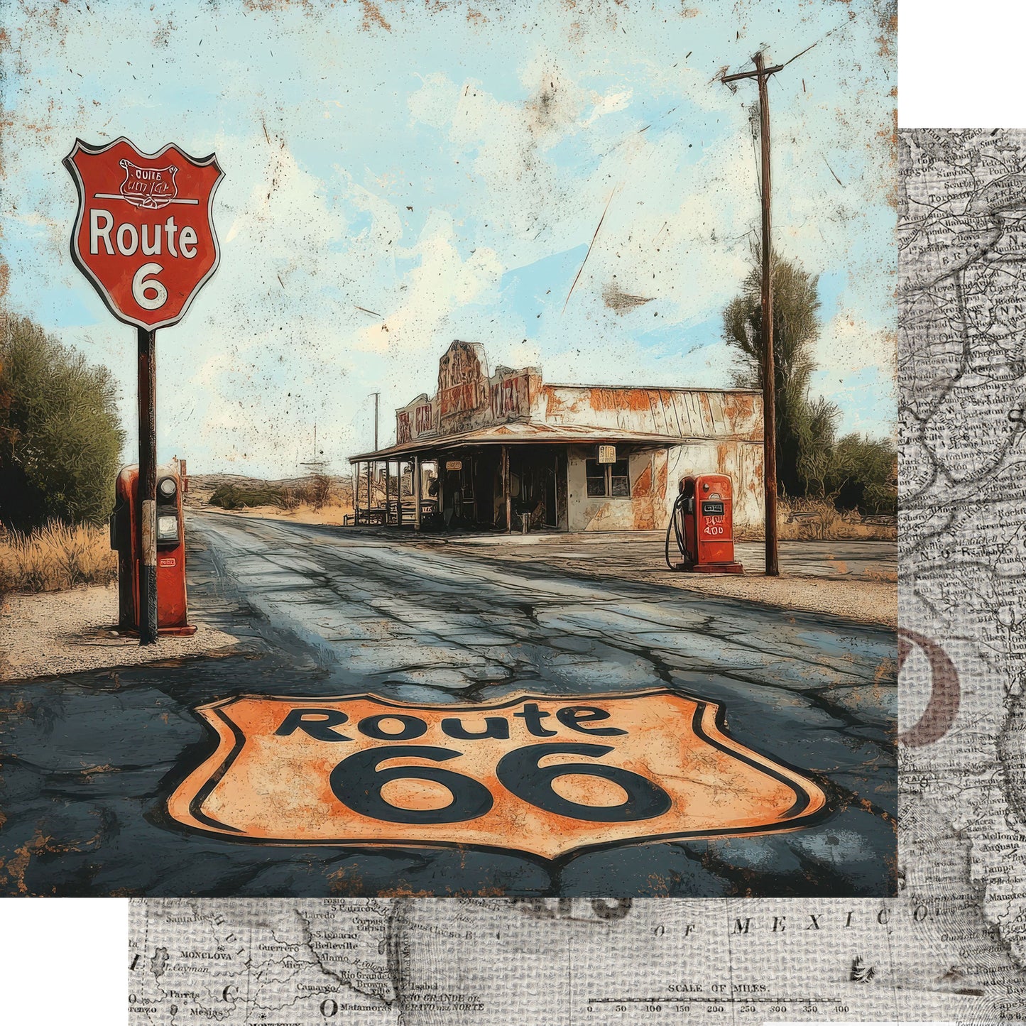 Road Trip Route 66 Collection Bagdad Cafe Break 12 x 12 Double-Sided Scrapbook Paper by SSC Designs - 15 Pack