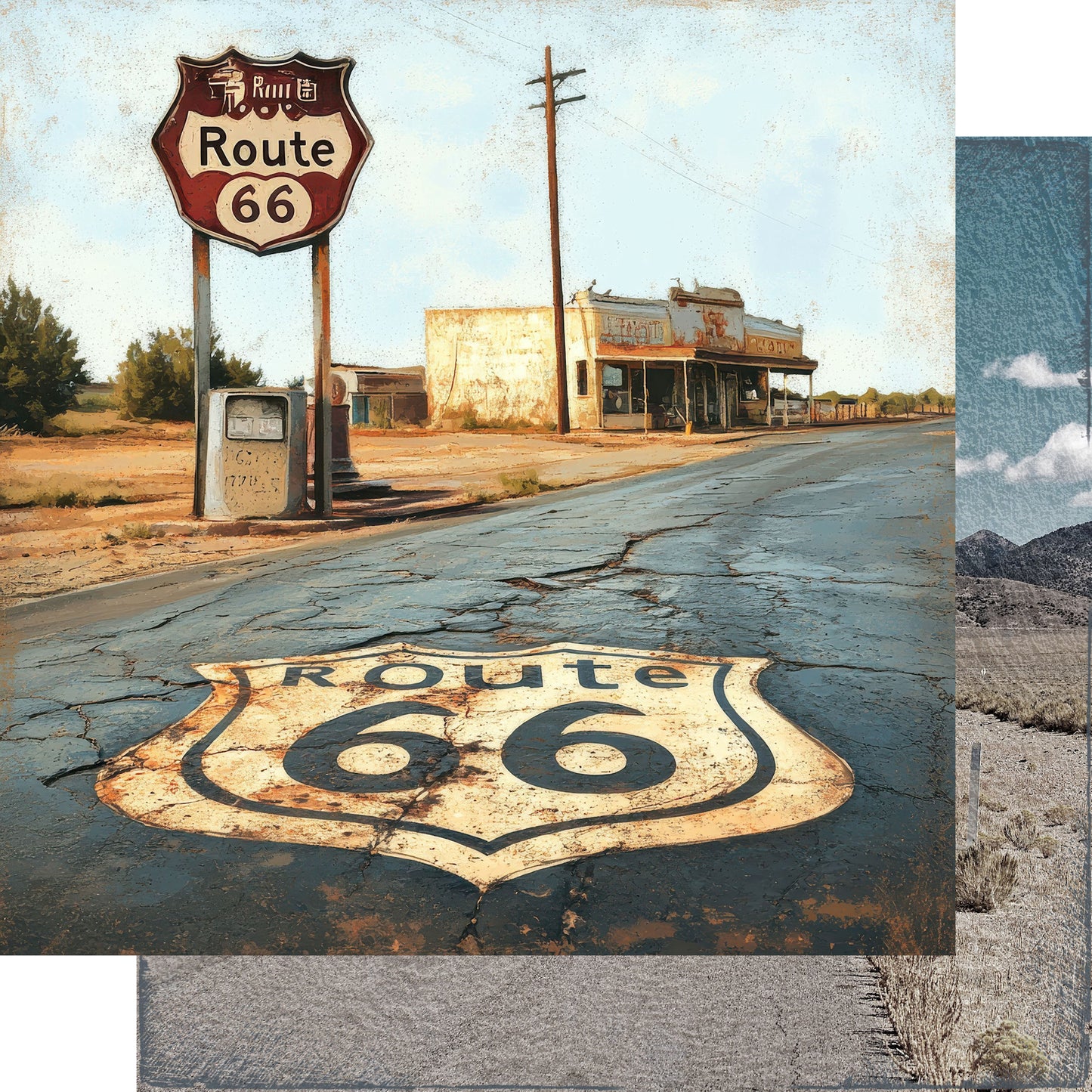 Road Trip Route 66 Collection Open Road Oasis 12 x 12 Double-Sided Scrapbook Paper by SSC Designs - 15 Pack