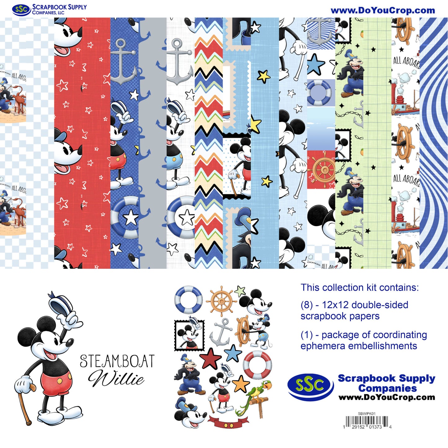 Steamboat Willie 12 x 12 Scrapbook Paper & Embellishment Kit by SSC Designs - 3 Kits