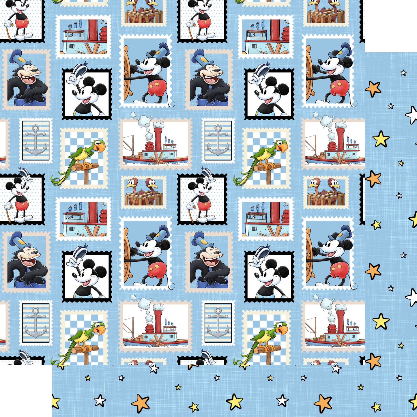 Steamboat Willie Collection Steamboat Stamps 12 x 12 Double-Sided Scrapbook Paper by SSC Designs - 15 Pack