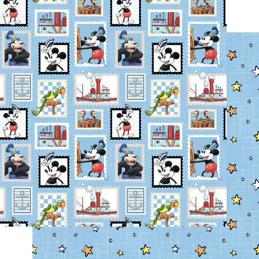 Steamboat Willie Collection Steamboat Stamps 12 x 12 Double-Sided Scrapbook Paper by SSC Designs - 15 Pack
