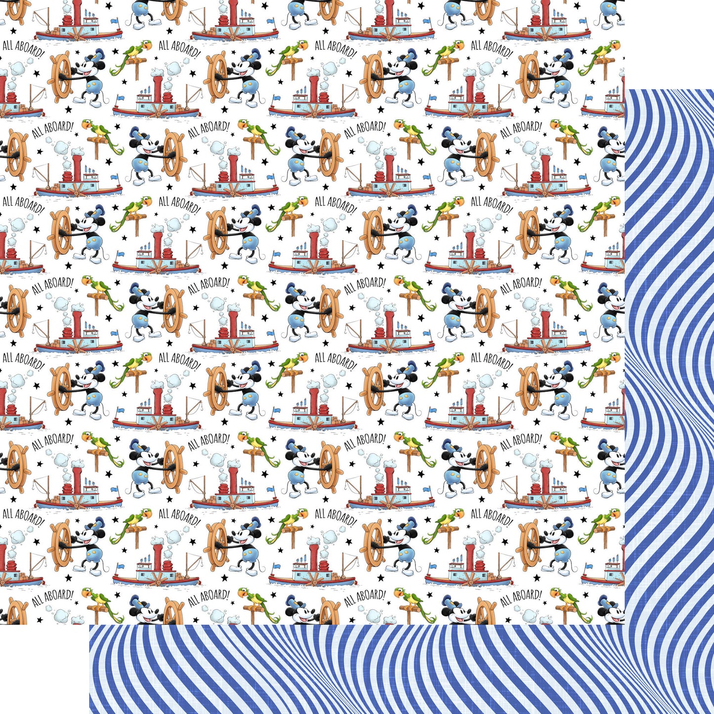 Steamboat Willie Collection All Aboard 12 x 12 Double-Sided Scrapbook Paper by SSC Designs - 15 Pack