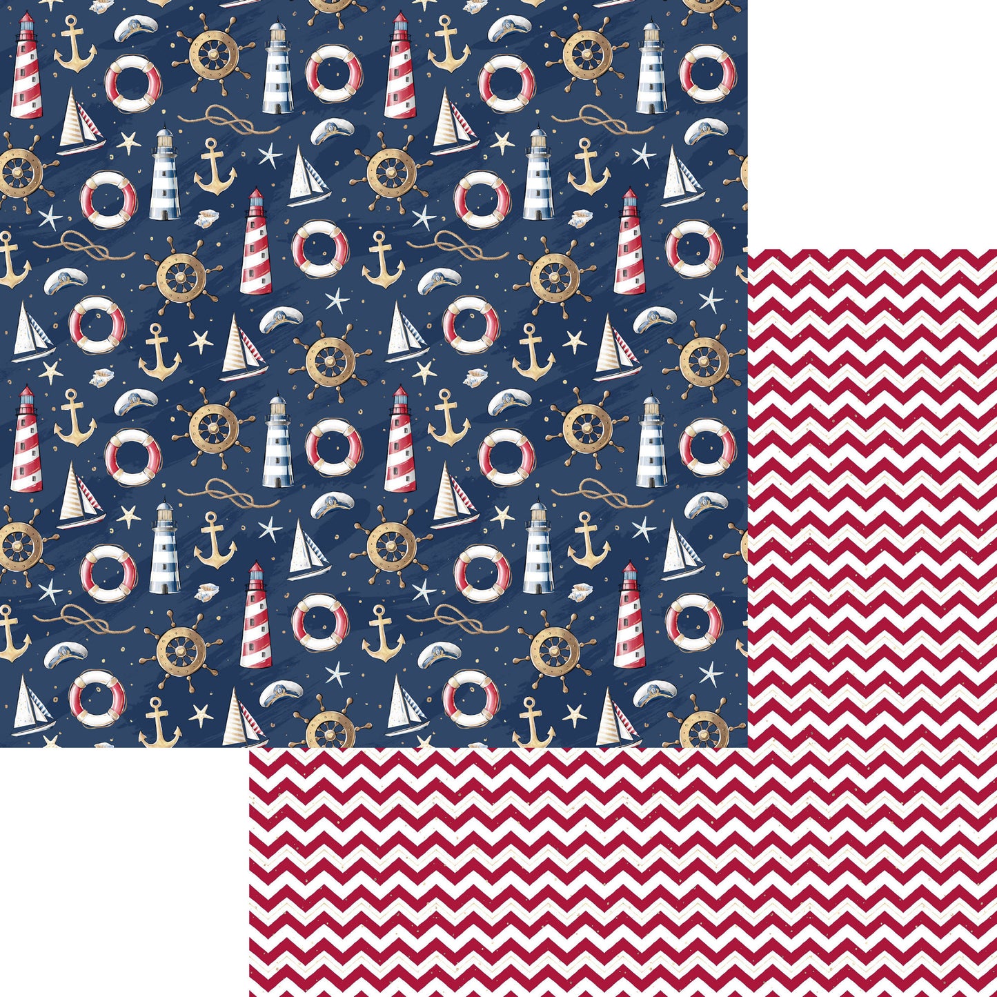 Nautical Summer Collection Oceanside Collage 12 x 12 Double-Sided Scrapbook Paper by SSC Designs - 15 Pack