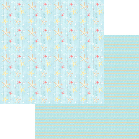 Nautical Summer Collection Seashell Stripes 12 x 12 Double-Sided Scrapbook Paper by SSC Designs - 15 Pack