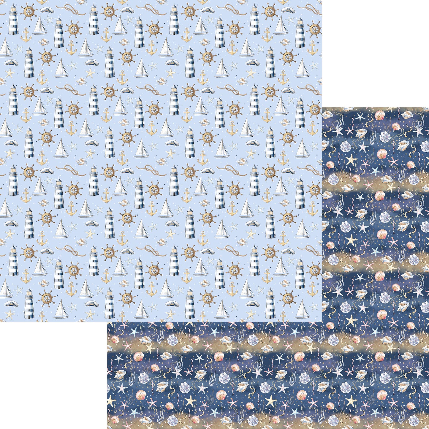 Nautical Summer Collection Lighthouse Collage 12 x 12 Double-Sided Scrapbook Paper by SSC Designs - 15 Pack