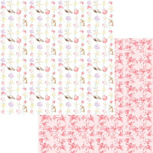 Nautical Summer Collection Floral Shells 12 x 12 Double-Sided Scrapbook Paper by SSC Designs - 15 Pack